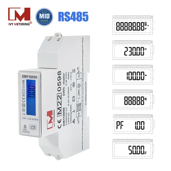 Compteur d'énergie électrique intelligent bidirectionnel monophasé RS485 Modbus MID pour solution de charge EV